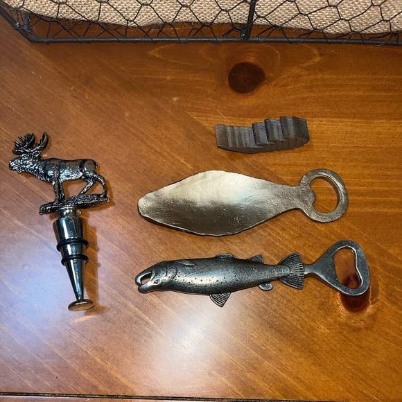 Pewter FishBottle Openers Moose Pewter MooseWineBottle Stopper WoodBottle Opener - Picture 2 of 8